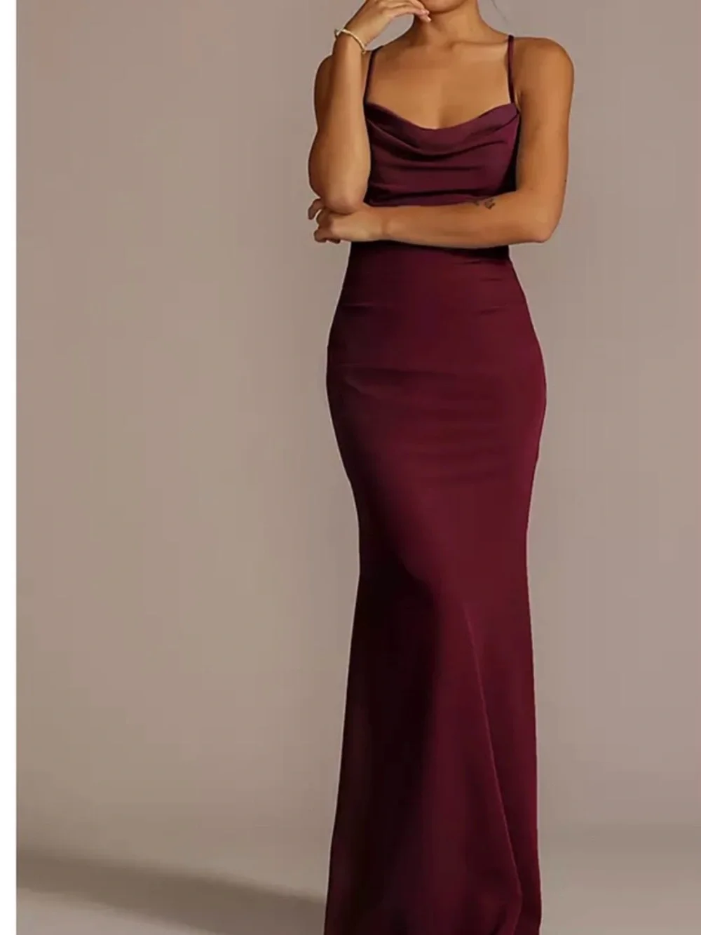 Cowl-Neck Maxi Slip Dress in Dark/ Burnt orange - Picture 1 of 5